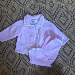 Baby CZ pink and white knit going home outfit